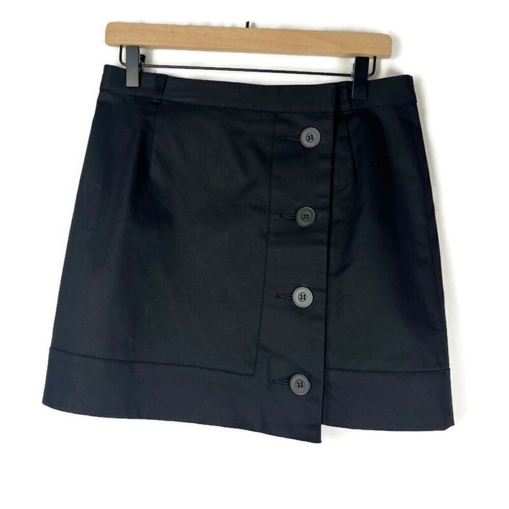 CLUB MONACO Women’s Side Button-Up Mini Skirt - Asymmetric Hem Black Size 6 Chic